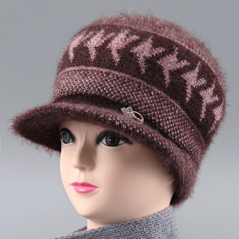 Winter new wool knitted hat women's fleece thickened hat thermal ear protection hat