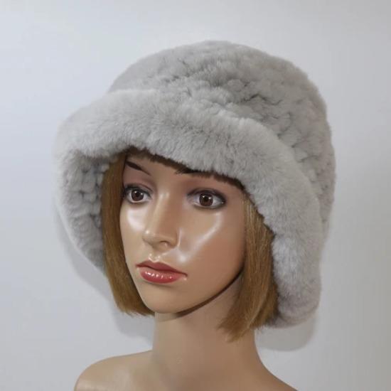 Knitted Winter Women Real Rex Rabbit Fur Hat Natural Warm Rex Rabbit Fur Hats Lady Quality Thick Genuine Rex Rabbit Fur Cap