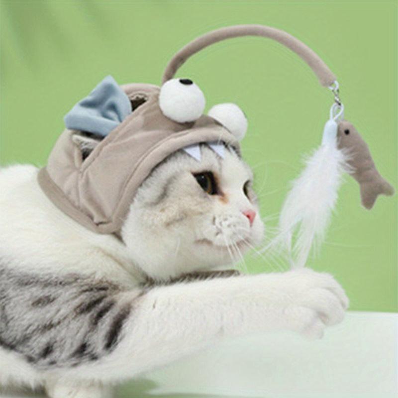 

Веселый головной убор для вашего кошачьего друга: Игрушка-кошачья шляпа с пернатой удочкой One-size серый