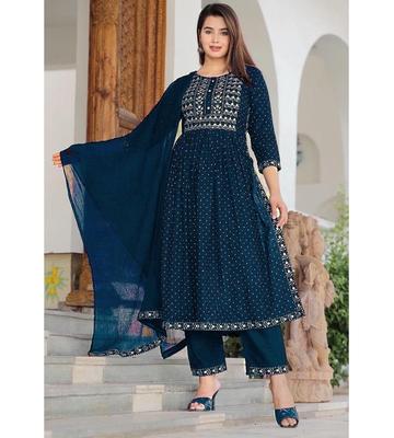 Indian Designer Rayon Beautiful Suit Set and Dupatta Set Women Bollywood Party Wear Kurti