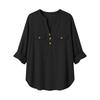 Women's Fashionable V-Neck Casual -Color Button-Down Cotton-Linen Loose-Fit Top