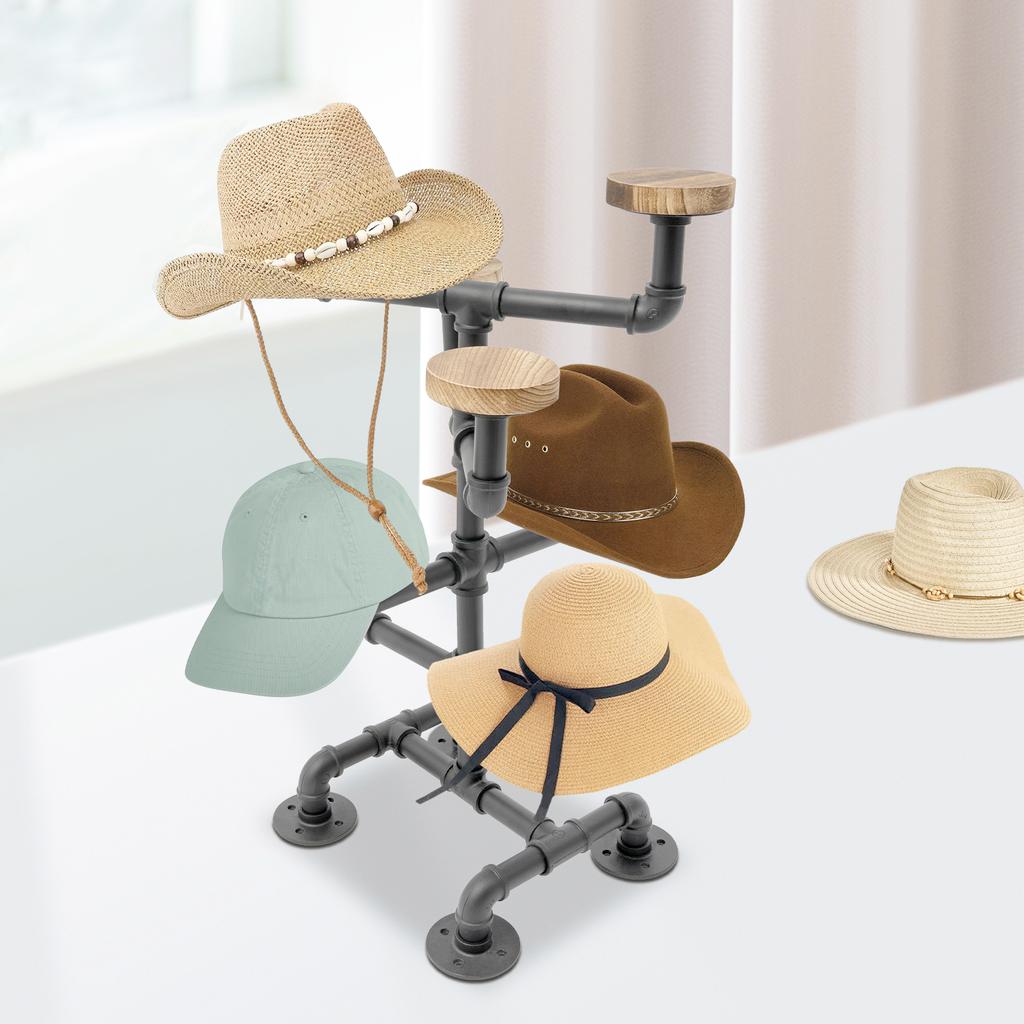 8 Hat Iron Display Stand,Black 4 Tiers Countertop Display Stand 44*44*63.8cm for Clothing Stores,Gift Shops