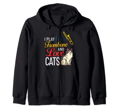 Cat Trombone Music Brass Instrument Player Zip Hoodie