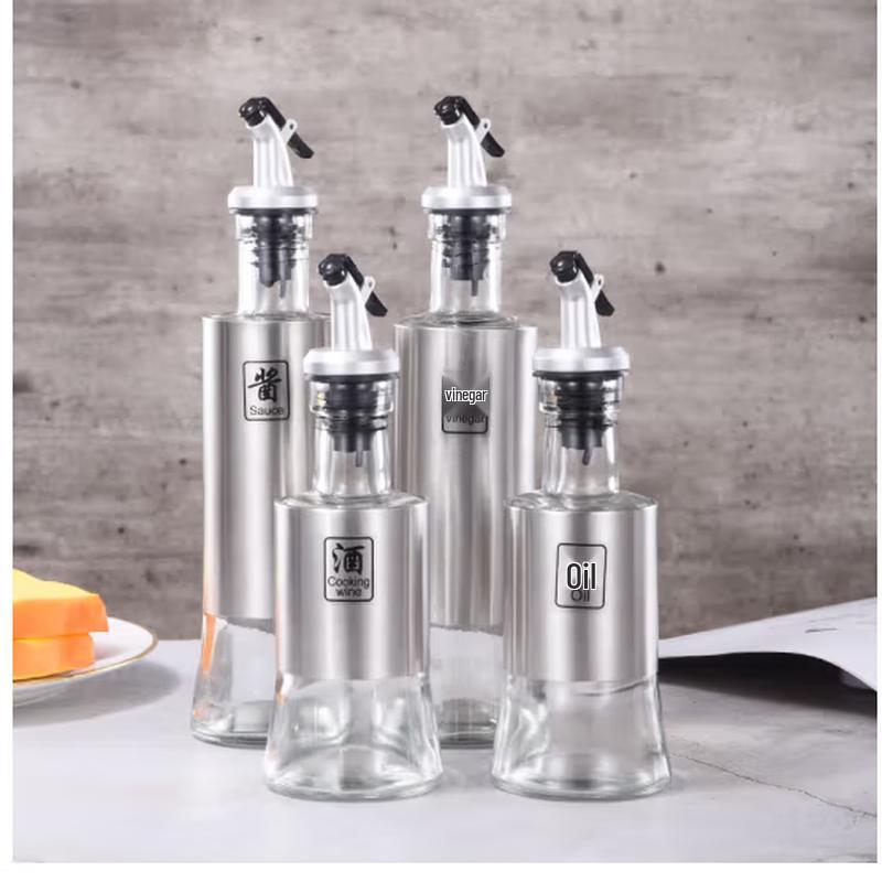 SIFAR Stainless Steel Glass Seasoning Bottles 4-Pack
