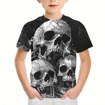 Boys Clothes Horror Skull Print Graphic T Shirts Outdoor Fun Children's Clothing Summer Casual Short Sleeves Children's T-Shirt