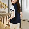 Elegant Women's Button Shirt Summer New Fashion Korean Contrasting Colors Spliced Polo-Neck Blouse Short Sleeve Female Clothing