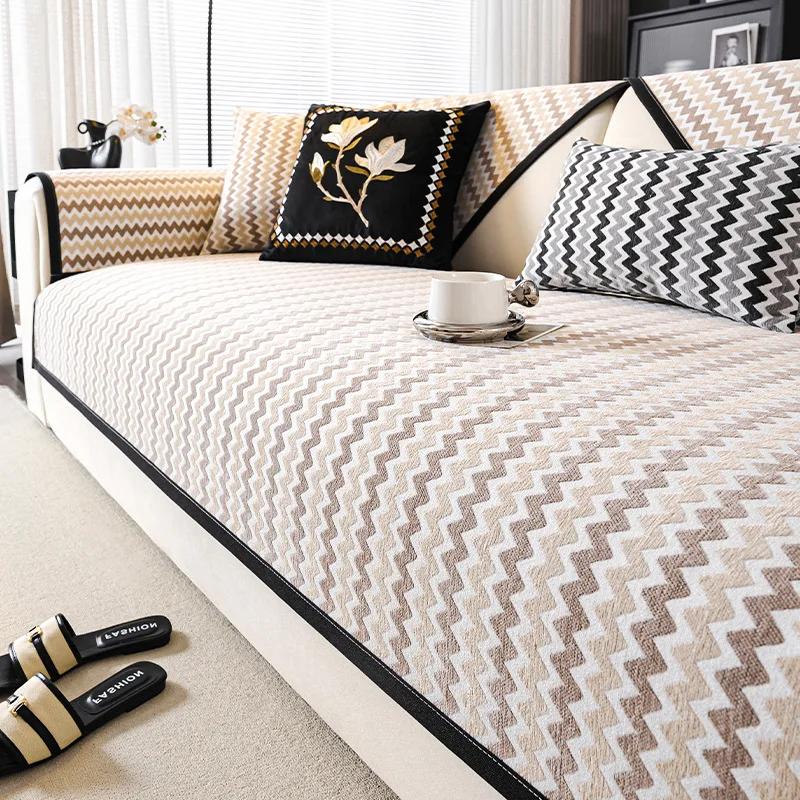 Luxury Non-slip Sofas Towel Couch Cover Wavy Line Sofa Seat Pad Furniture Protection Covers Chenille Sofa Covers for Living Room