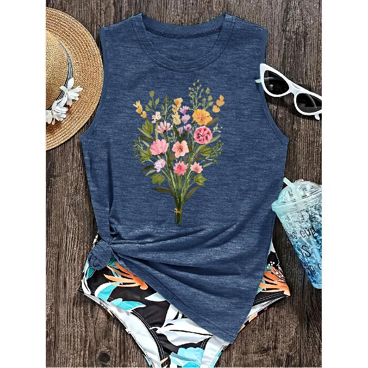 Elegant Vest for Women Fresh watercolor floral print casual loose summer tank top Fashionable and elegant tops for commuting, vacation, and everyday