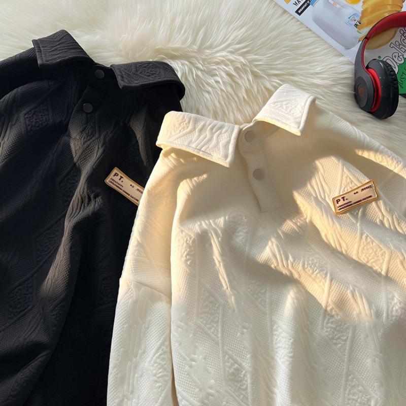 Spring and Autumn New Men's Vintage Lapel All-match Base Long Sleeve Sweatshirt