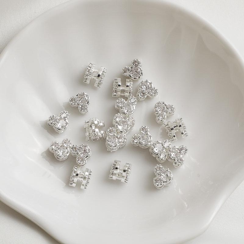 14K Gold Filled V-Shaped Heart Spacer Beads with Zircon and Double-Sided Cartoon Bear Head for DIY Jewelry Crafting