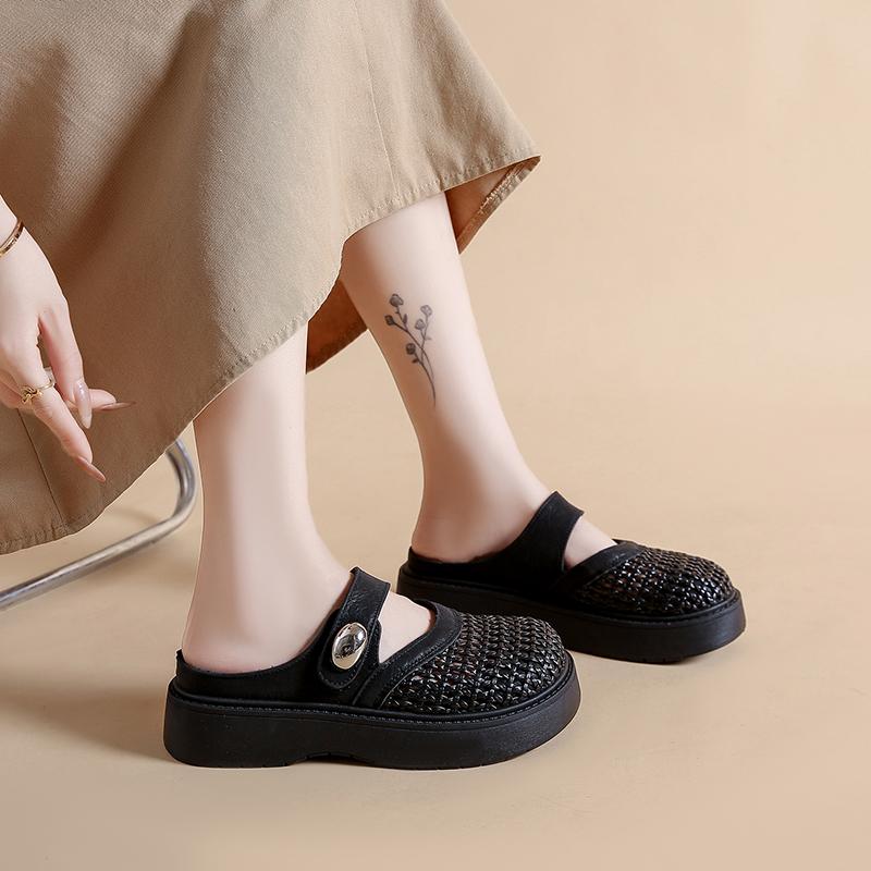 Fashion CRLAYDK Mules for Women Summer Breathable Slip On Shoes Knit Walking Platform House Slippers Ladies Closed Toe Casual Slides