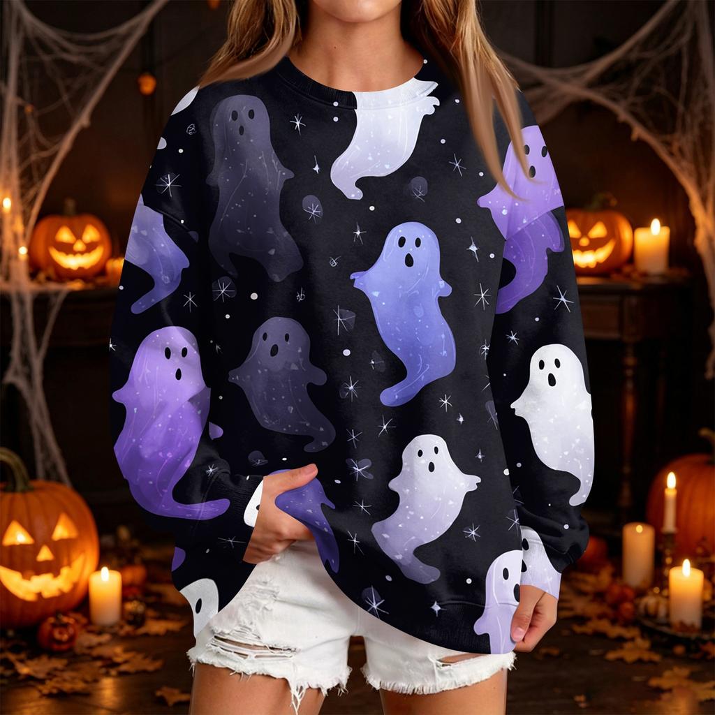 Women's Fashion Casual Halloween Print Neck Sweatshirt