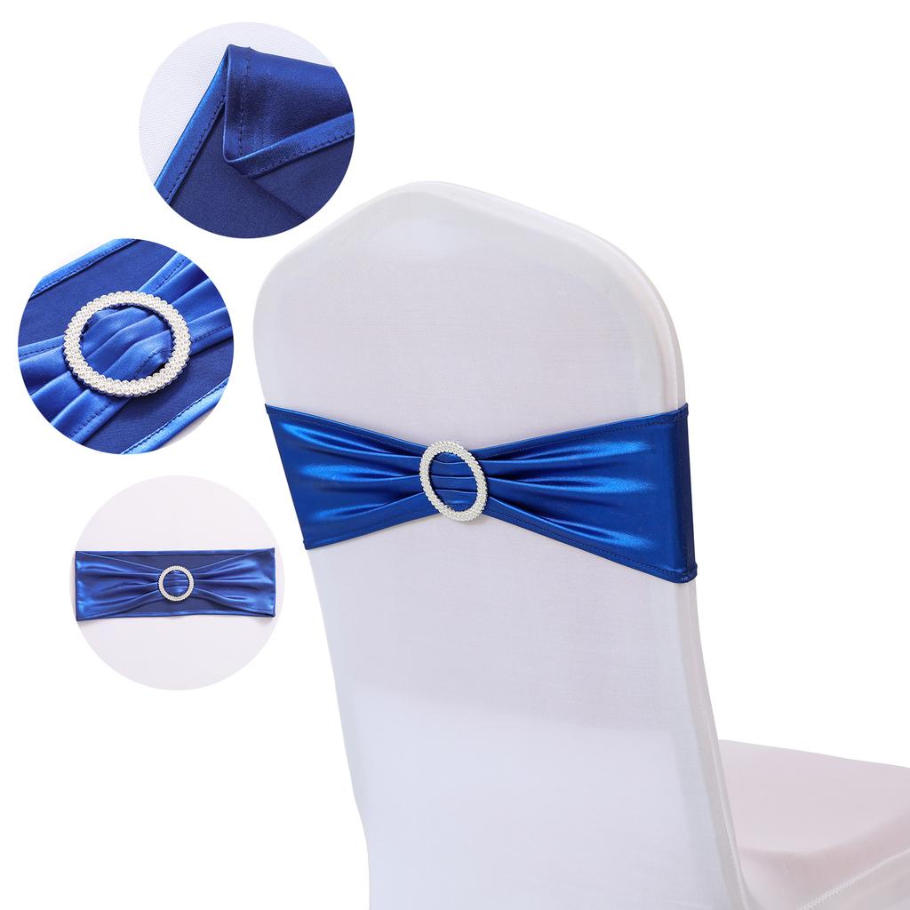 10PCS Chair Decoration Chair Sashes Bow Shiny Metallic Chair Knot Bands Tie With Round Buckle For Party Banquet