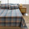 3Pcs 100% Cotton Simple Plaid Pattern Bed Sheet Set Skin-friendly Comfortable Geometric Printed Flat Sheet with Pillowcases