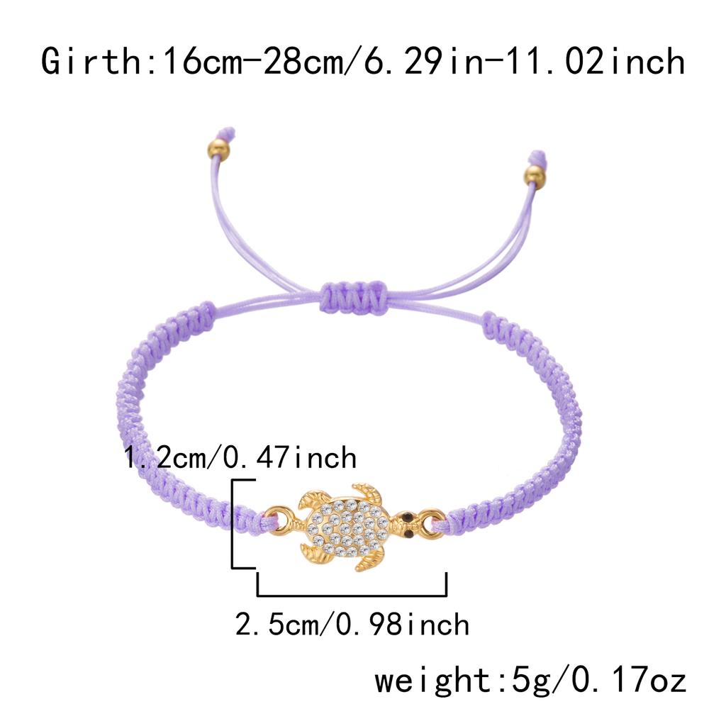 Handmade Rhinestone Inlay Braided Rope Bracelet for Women Boho Metal Turtle Charm Woven Chain Summer Party Jewelry Fashion Gift