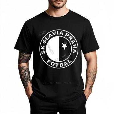 Pánské Značkové Bavlněné Tričko Léto Tričko s Kulatým Výstřihem SK SLAVIA PRAHA FOTBAL Unisex Zábavné Tričko Pánské Vintage Tričko Tričko