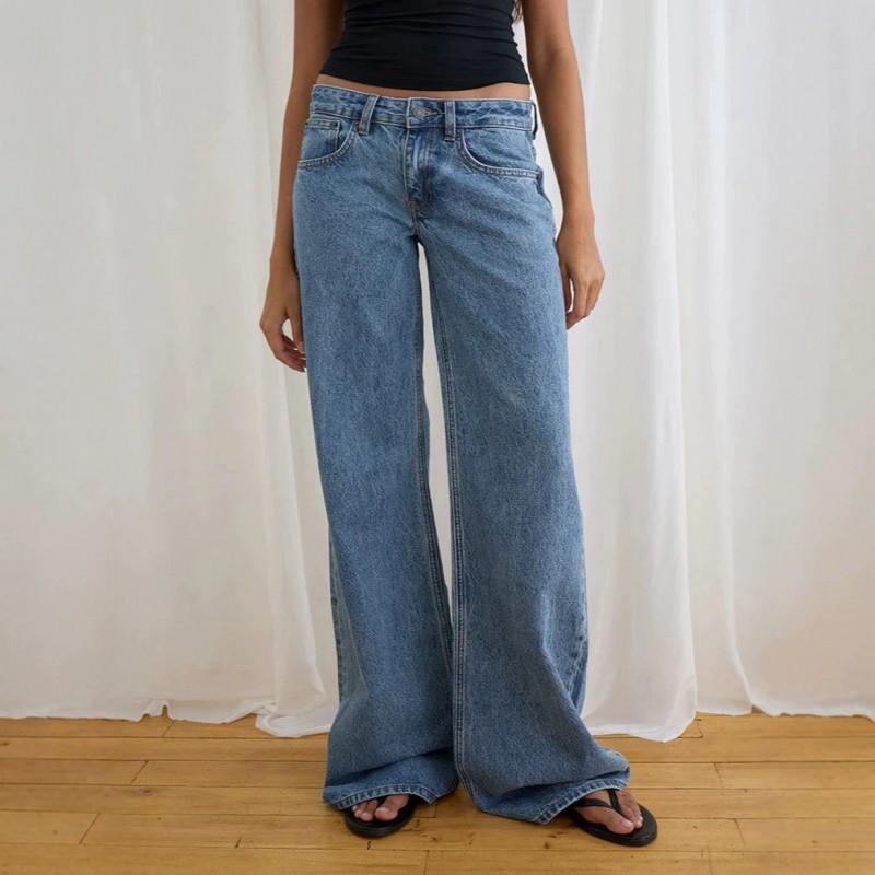 Damen Jeans mit niedrigem Bund, schmaler Passform und geradem Bein, lässige Allround-Denim-Hose