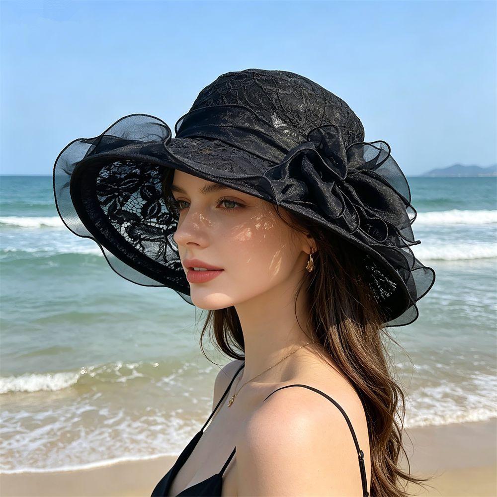 New big brim organza hat flower visor hat women's summer seaside sun protection sun hat breathable beach hat women