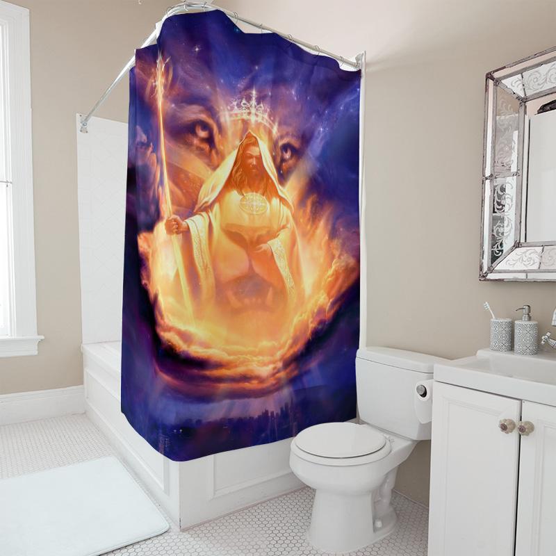 Godly Shower Curtain With Spiritual Design For Bathroom Decorations Blue Clouds Rays Lighting