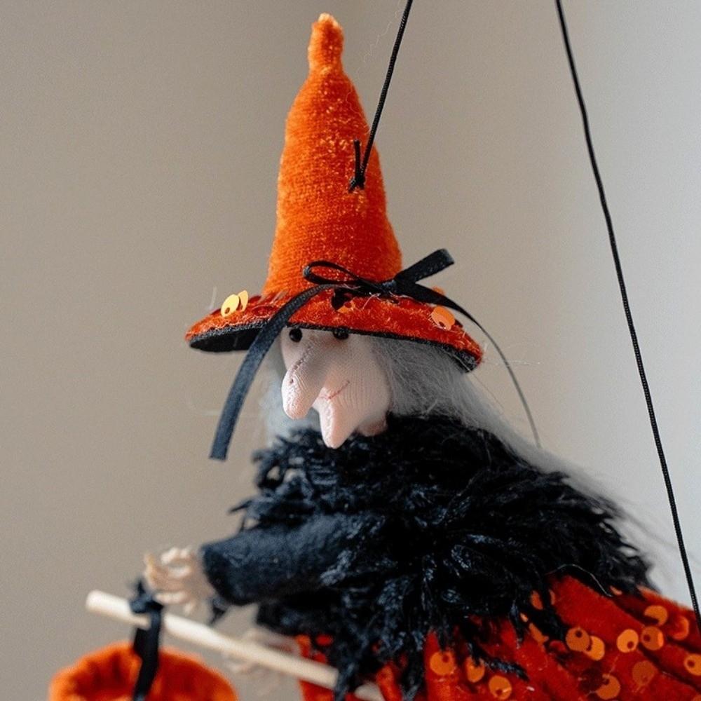 Witch Hat Broomstick Witch Ornament Gothic Broomstick Girl Doll Ghost Witch Pendant  Indoor Decor