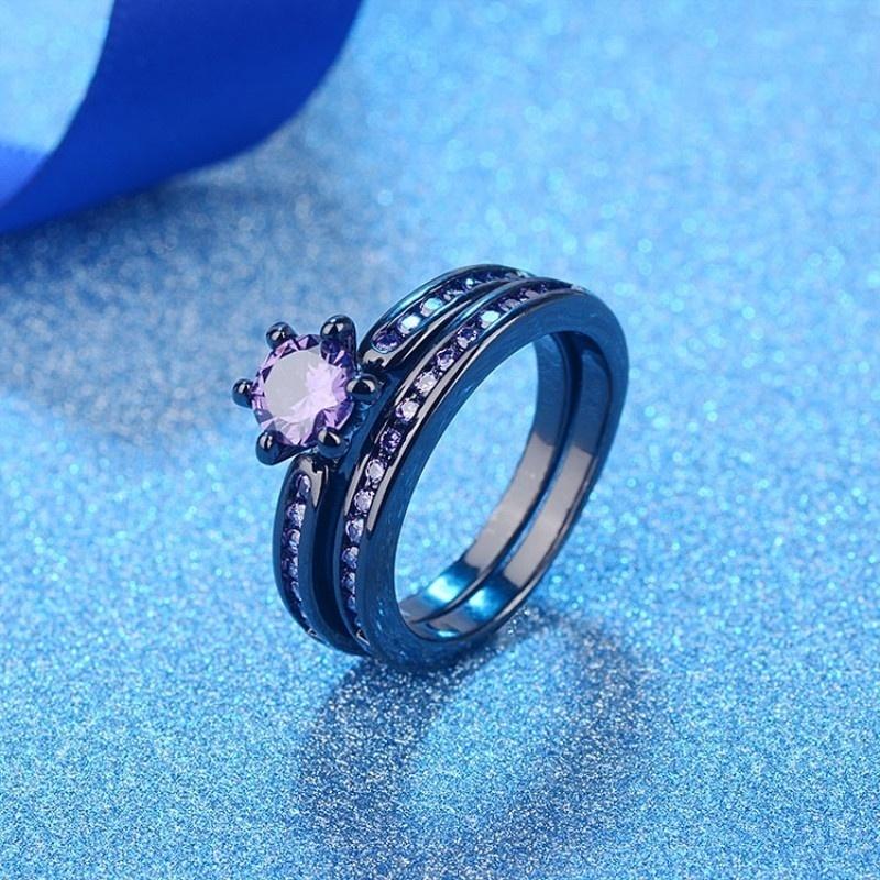 Charm Couple Rings Romantic Purple Rhinestones Women Rings Set Trendy Men Stainless Steel Celtic Dragon Ring Fashion Jewelry