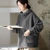 Damen Kapuzen-Fleecejacke Dünn gefüttert Locker geschnitten Einfarbig Lässig Koreanische Mode Frühling Herbst Sweatshirt