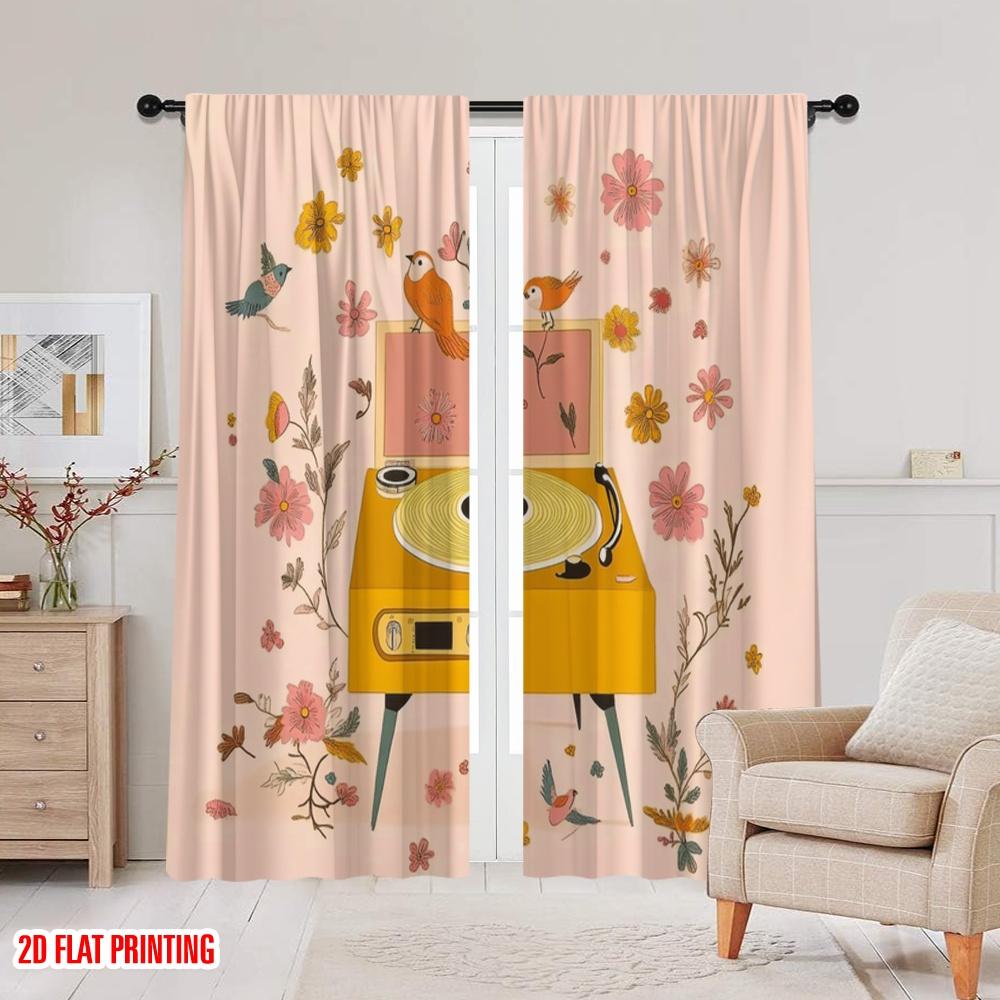 2 Stück, 2D-Flachdruck Vorhänge Melodische Blüten Strapazierfähiges Polyester (ohne Stange) Zimmerdeko Verwendung für Wohnzimmer, Büro, Küche,