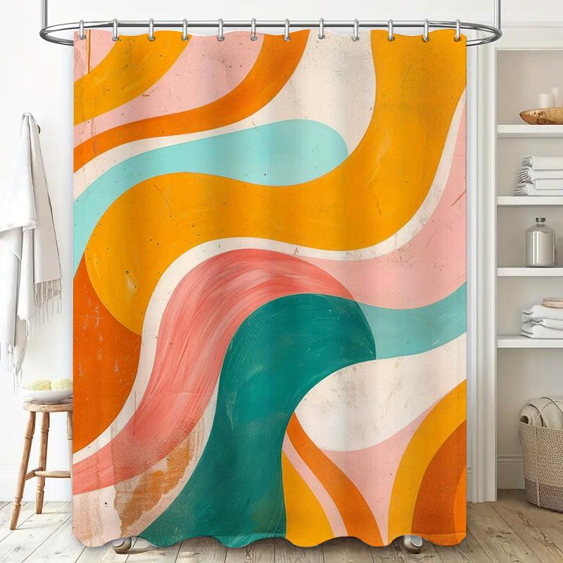 Abstract Waves Shower Curtain Watercolor Print Design for Bathroom Decor In Orange, Green, Pink, Yellow White Colors Buy On AliE