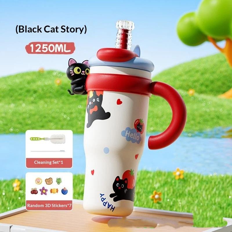 Large Capacity 1250ml Cute Cartoon Insulated Tumbler Straw Cup with Handle for Women Hiking Use