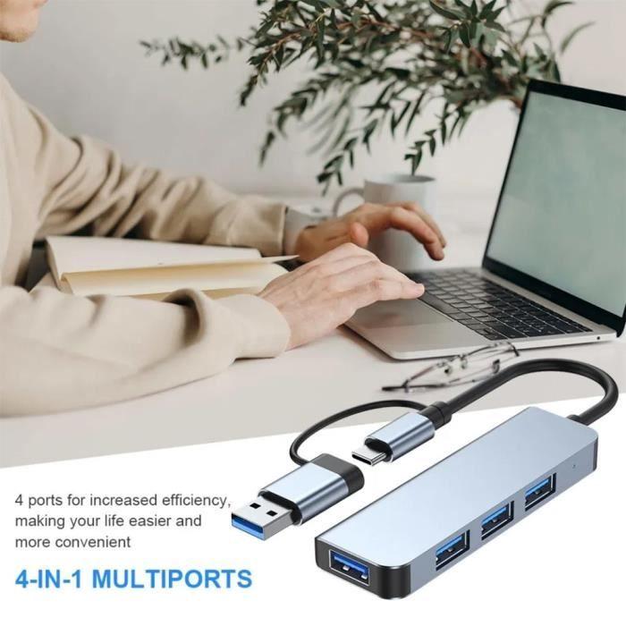 Hub Adaptateur USB-C 4 en 1 - BOOLING - Aluminium - 1 USB 3.0 - 3 USB 2.0 - Compatible HP-Dell-Lenovo-Acer