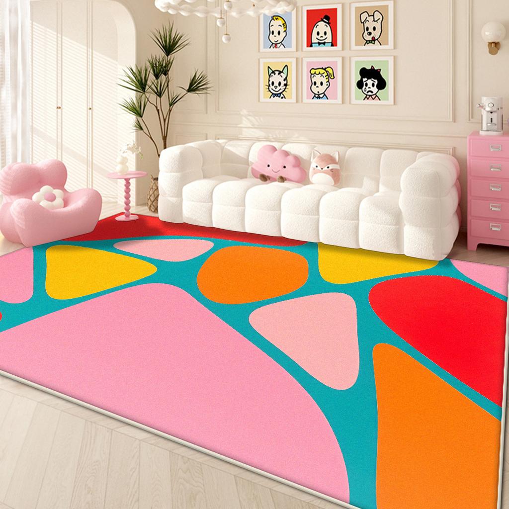 Moderner farbiger Teppich für Wohnzimmer Niedliche Dekoration Zuhause Sofa Waschbare große Teppiche Lounge Schlafzimmer Plüsch-Bodenmatte Einfache Reinigung