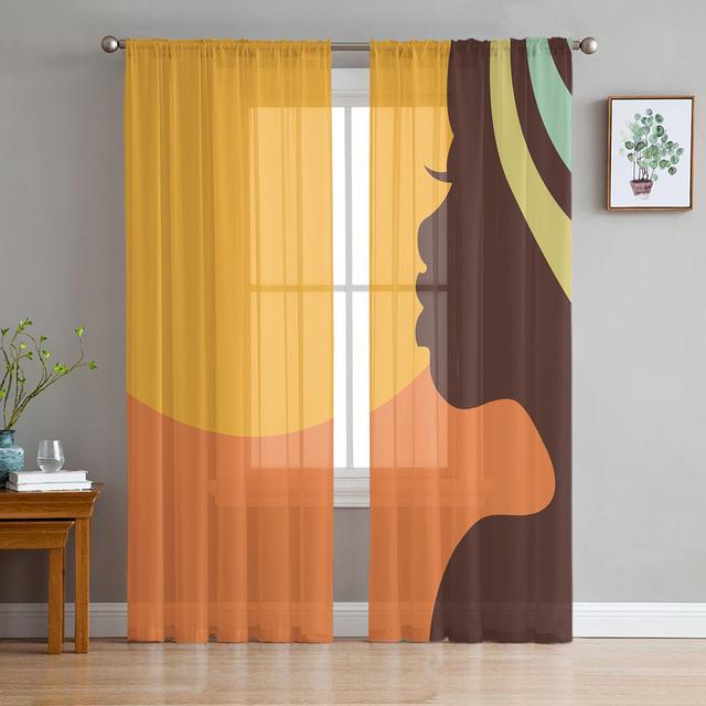 Wüstennacht ethnische afrikanische Frau transparenter Vorhang Wohnzimmer Vorhänge Vorhänge für Schlafzimmer Küche Tüll Vorhänge Fensterbehandlung