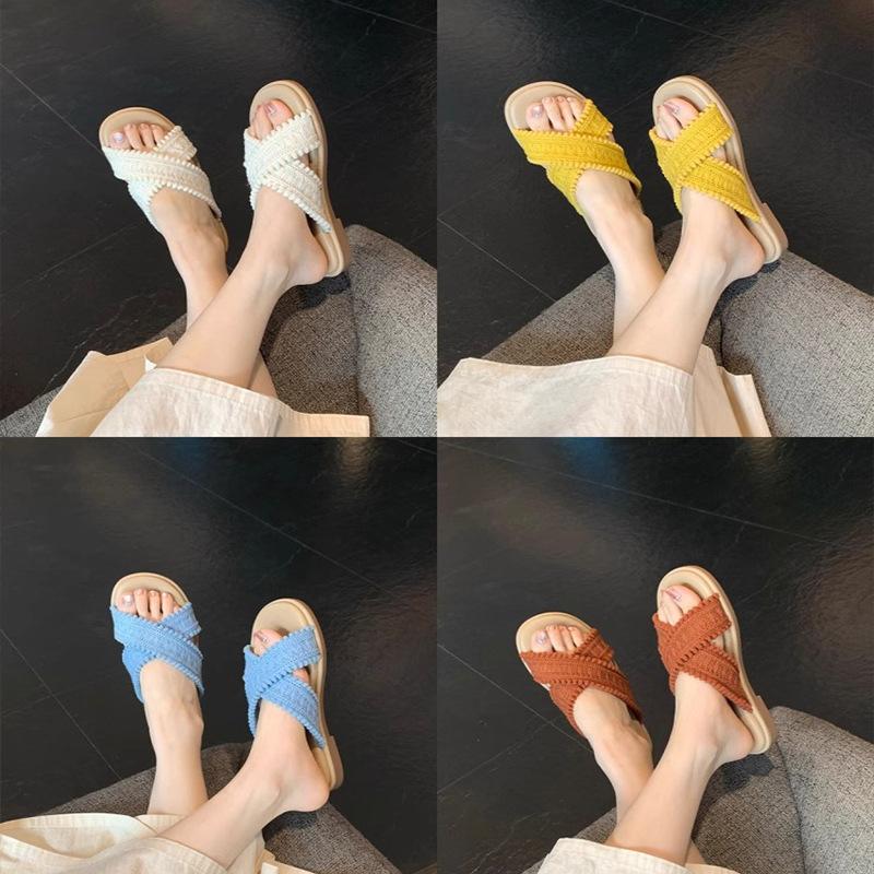 Grape mother bright color system two versions~ lazy holiday wind cross knitting ins open toe wearing cool slippers women