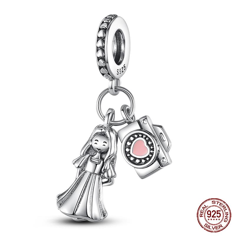 S925 Silver Fashion Camera Coffee Cup Flower Charms Beads Fit  S925 Original Bracelet DIY Birthday Jewelry Making For Women