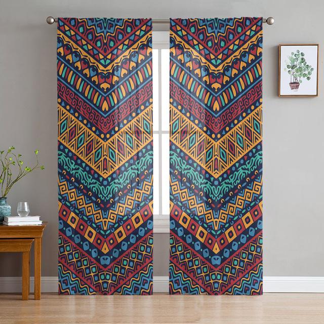 Africa Colorful Geometric Art Chiffon Sheer Curtains For Living Room Bedroom Home Decoration Window Voiles Tulle Curtain