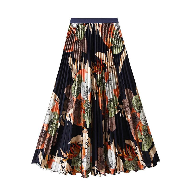 2026 Retro Floral Women's Pleated Long Skirt - Spring/Summer Flowing Hem Dress (D9908)
