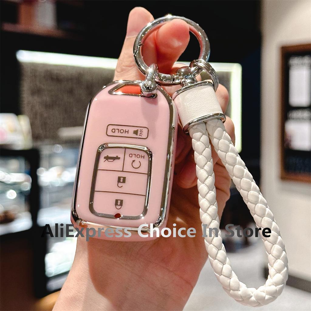Soft Tpu Key Fob Cover With Keychain For Honda Accord Civic Cr-V Hr-V Fit Odyssey Jed Crosstour Crider 5 Buttons Car Accessories