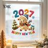 Festive Glass Window Clings Chinese New Year Stickers, 2027 Goat Static Clings, Reusable Cartoon Lamb Art Crochet Knit Decals, Decor for Home