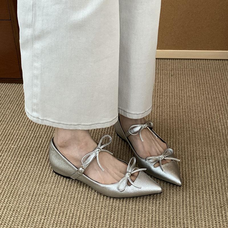 Fashion Fashion Butterfly-Knot Women Mary Janes Shoes With Height Increasing Footwear Pointed Toe Female Shallow Ladies Flats With Shoes