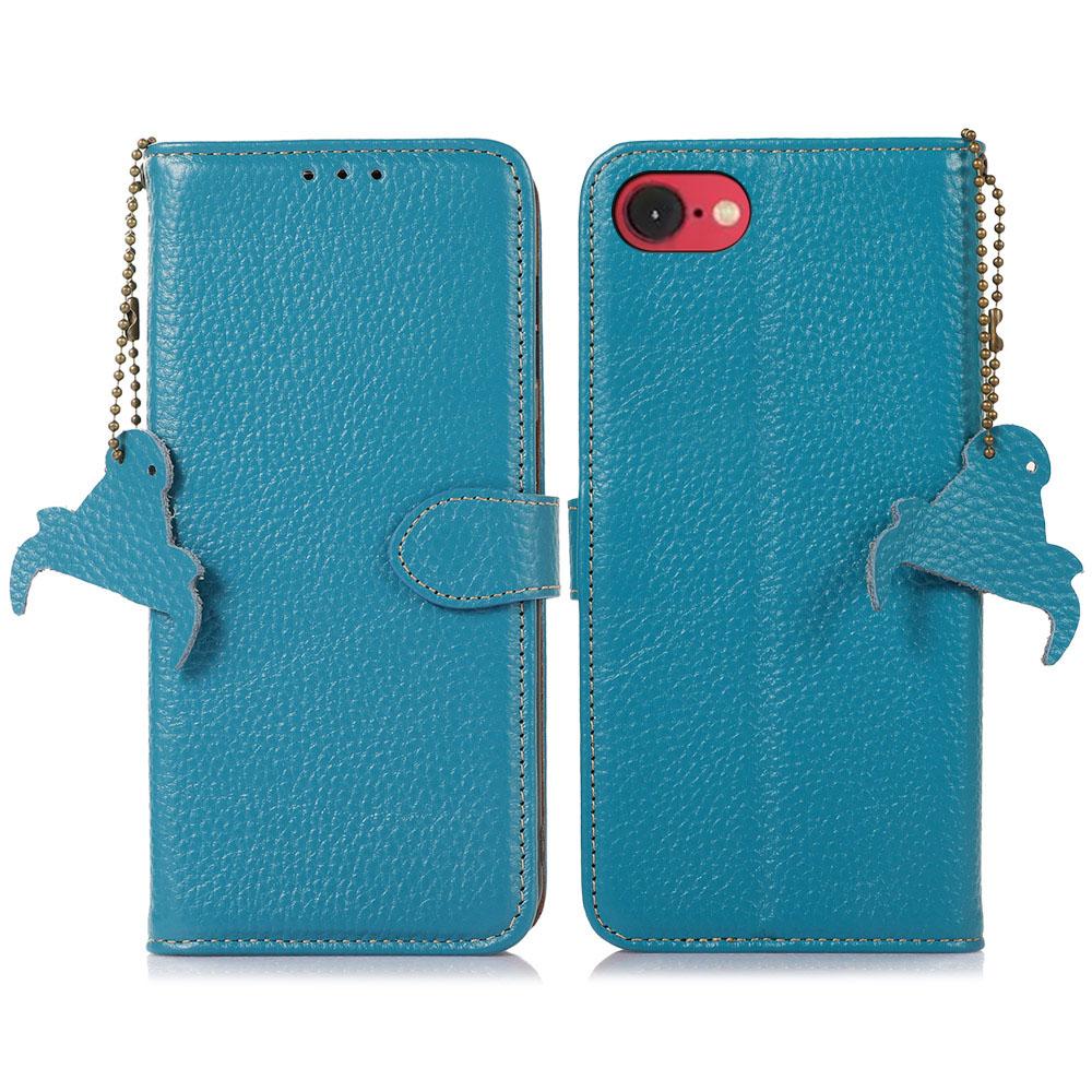 For iPhone 16e Case RFID Blocking Litchi Texture Genuine Cow Leather Phone Cover A