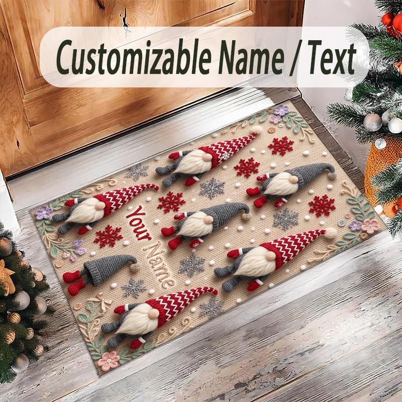 Gnome Theme Crystal Velvet Rug Personalized Custom Name Text Soft Floor Mat Home Decor