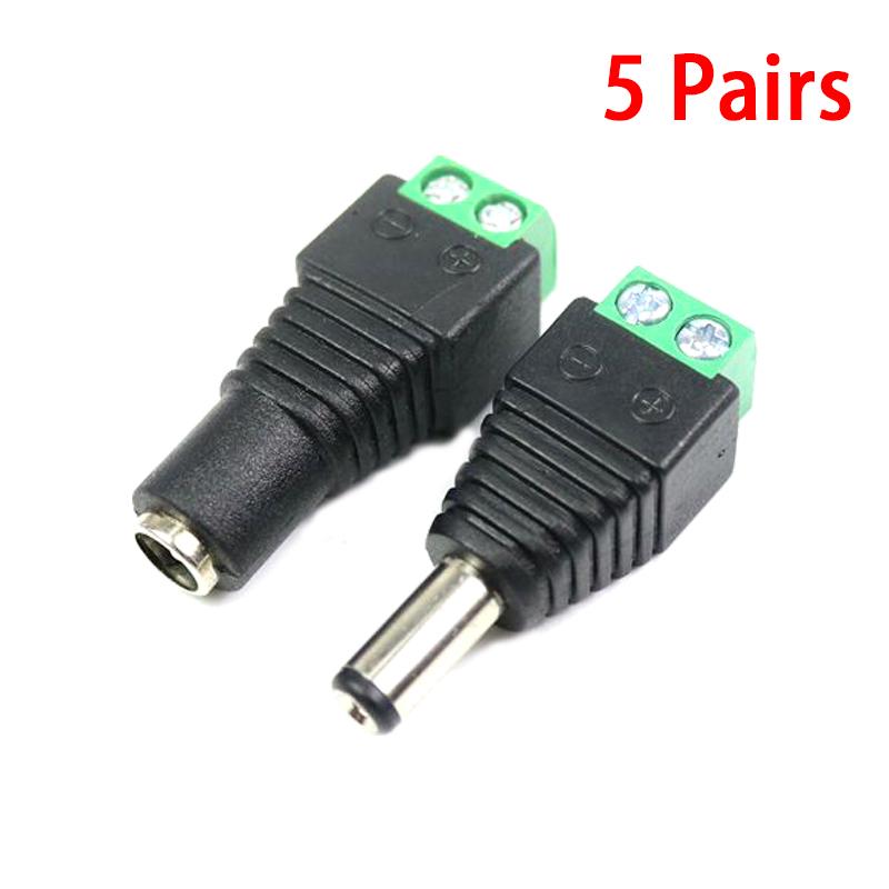 DC Connector Power Jack Plug Adapter 5 Pairs 12V 5A Male+Female 2.1 X 5.5MM Power Connector for CCTV Camera Led Strip