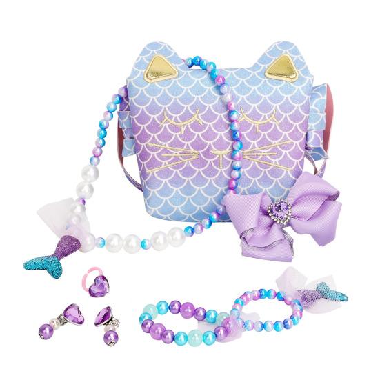 Kids Pretend Play Handbag Set Role Play Toy Necklace Bracelet Accessories Educational Present for Girls Birthday Christmas