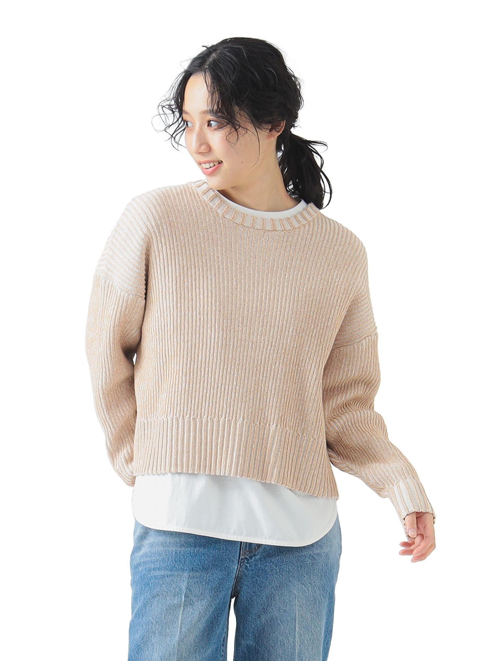 

Life Store by Knit Двухцветные трикотажные топы БЕЖЕВЫЙ ОДИН РАЗМЕР [Beaming Beams] L/S Женские