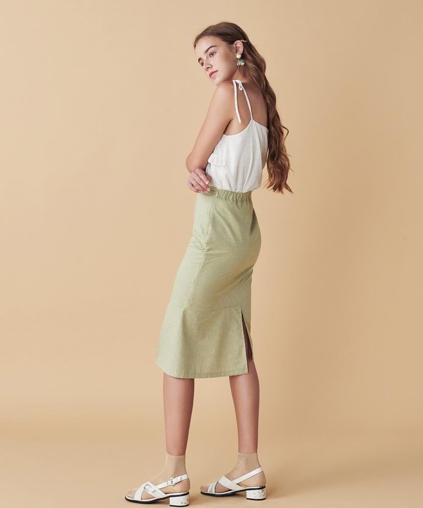 Dear Fear Pastel Check Midi Skirt Green