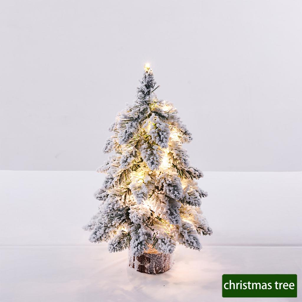 Tabletop Xmas Tree with Light PVC Snow Flocked Mini Artificial Xmas Tree for Home Holiday Decoration