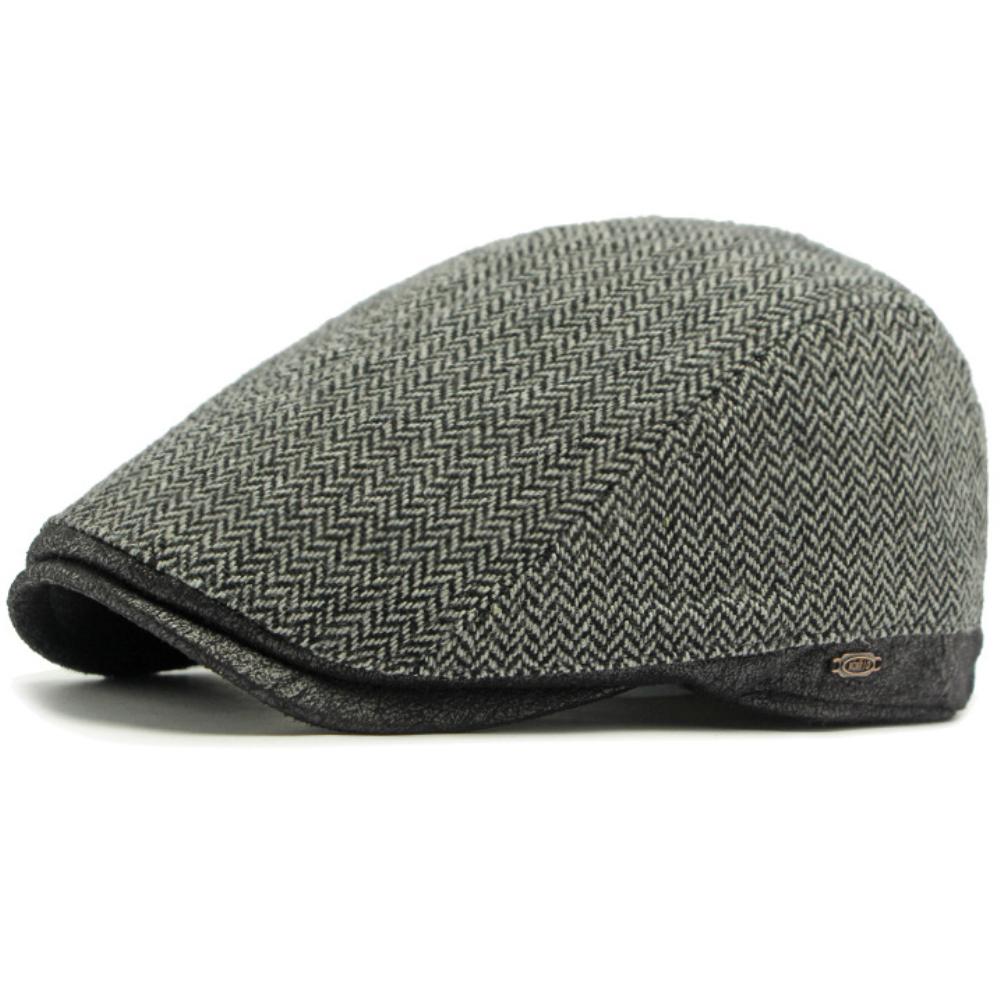 

HT4958 Berets Men Women New Autumn Winter Hat Striped Wool Beret Hat Male Female Ivy Flat Cap Adjustable Fleece Lined Beret Cap 55-59cm Adjustable чорний