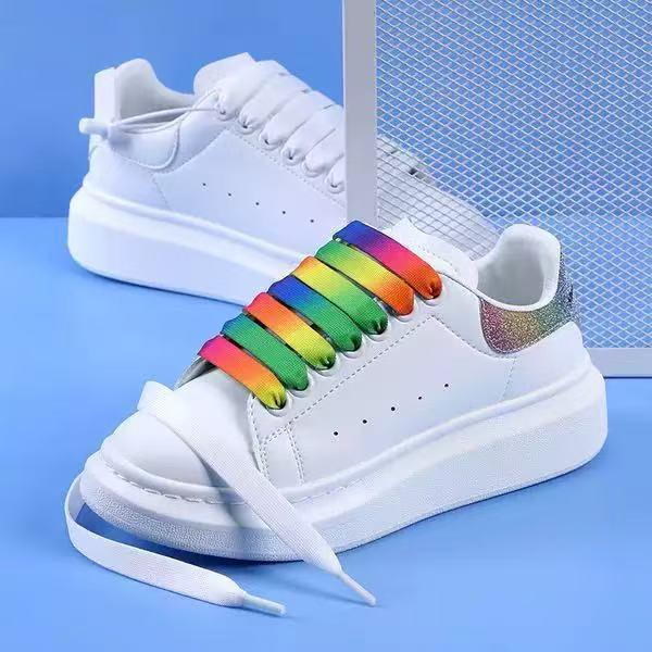 Colorful Rainbow Gradient Polyester Shoelaces for Sneakers and Canvas Shoes - Fun and Creative Laces for Kids