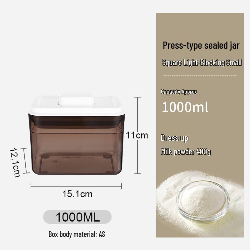 Square Clear Push-Type Storage Jar - Sealable Plastic Container for Kitchen Grains, Candy, and Fruit Powder