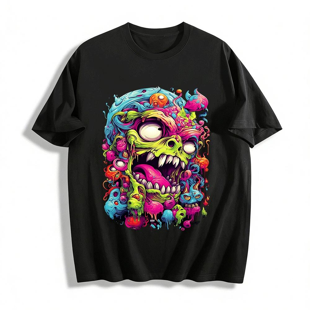 Neon Grotesque Skull Print Street Style Loose Fit Tee Pure cotton T-shirt XXS